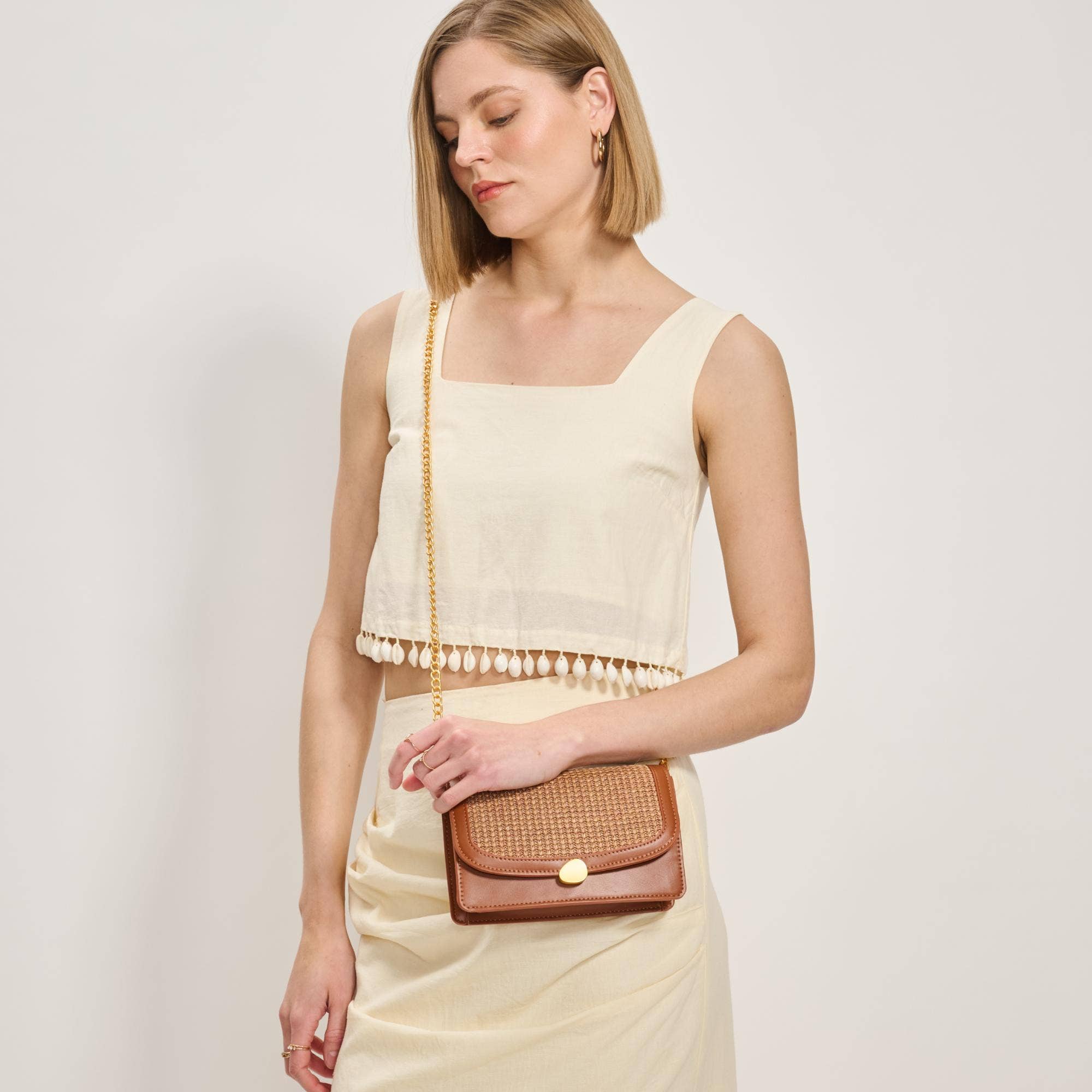 Woven Detail Crossbody-Brown