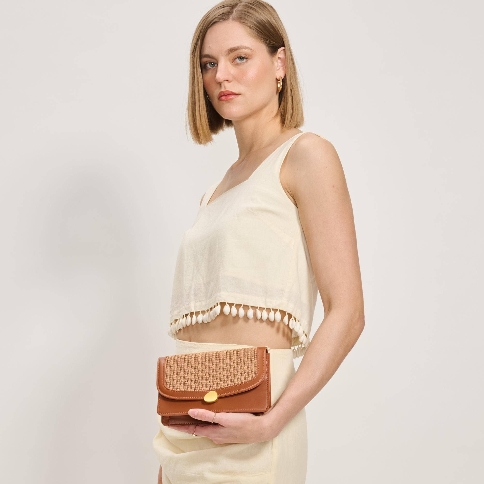 Woven Detail Crossbody-Brown