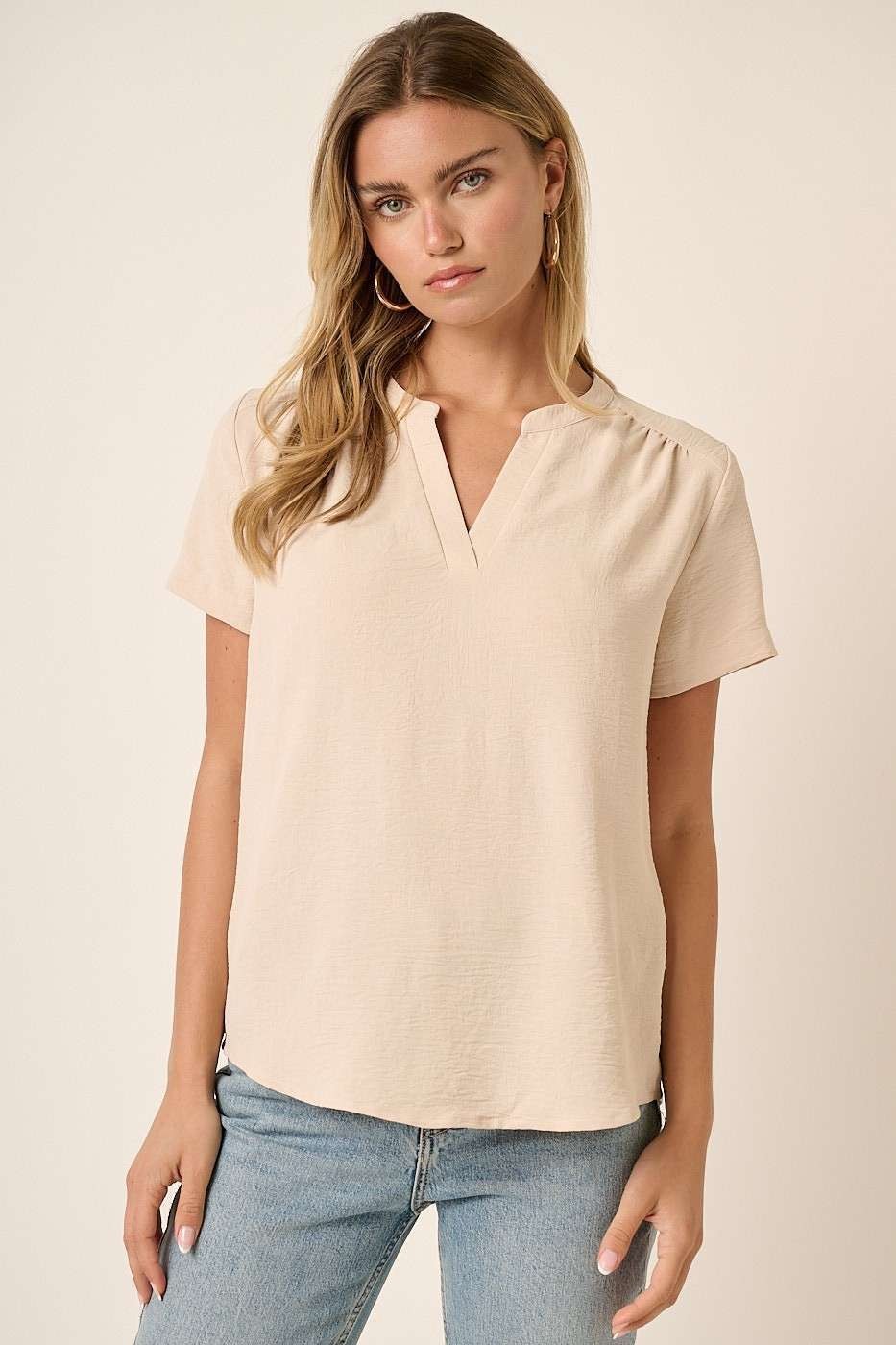 Airflow V-Neckline Short Sleeve Top-Nude