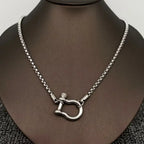 18K Non-Tarnish Chunky Buckle Rope Necklace-Silver