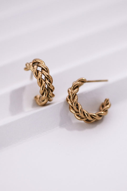 Twisted Hoop Earrings-Gold