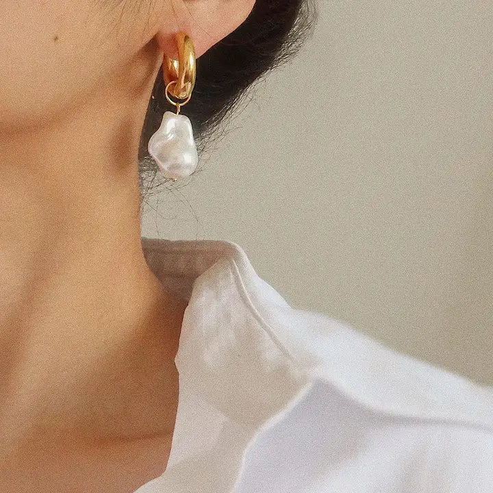 18K Non-Tarnish Statement Large Pearl Earrings-Gold