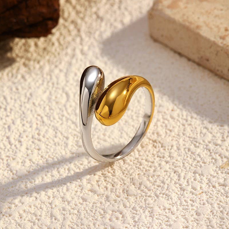 18K Non-Tarnish Two Tone Abstract Ring