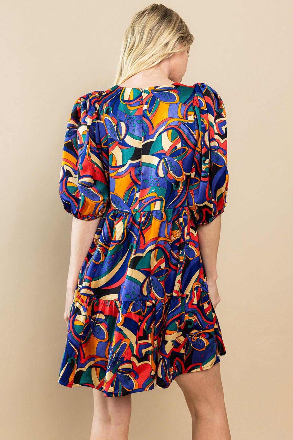 Abstract Print Mini Dress-Multi Color