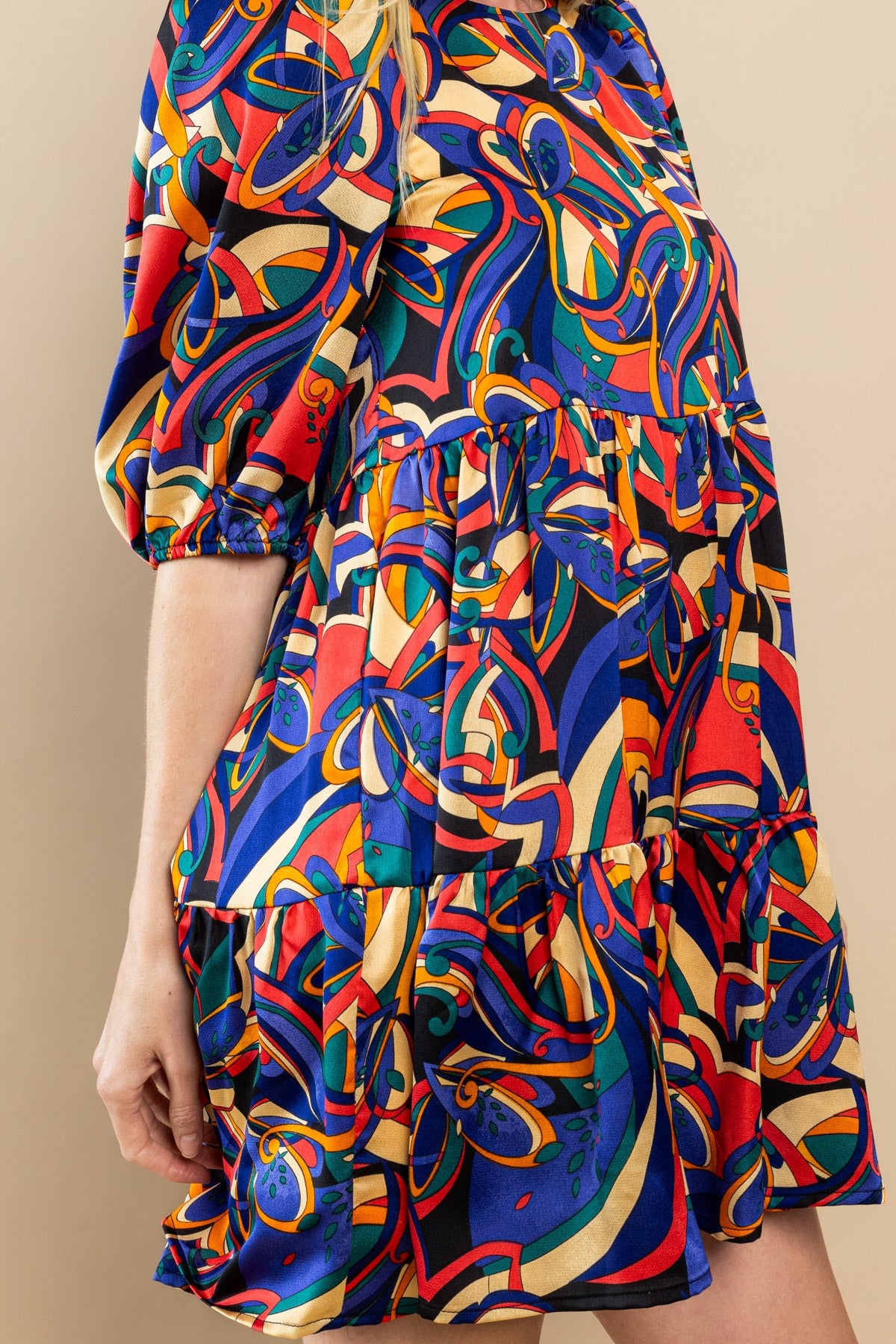 Abstract Print Mini Dress-Multi Color