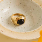 18K Non-Tarnish Natural Stone Ring-Black Agate