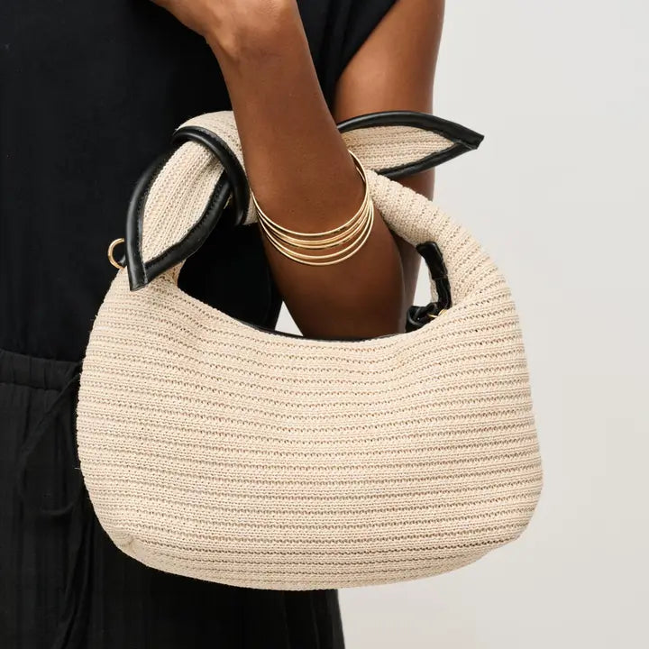 Woven Straw Knot Design Crossbody-Ivory Black