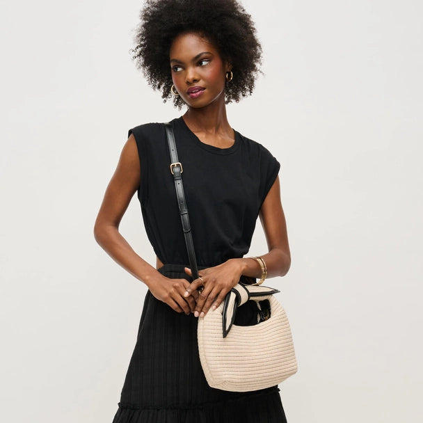 Woven Straw Knot Design Crossbody-Ivory Black