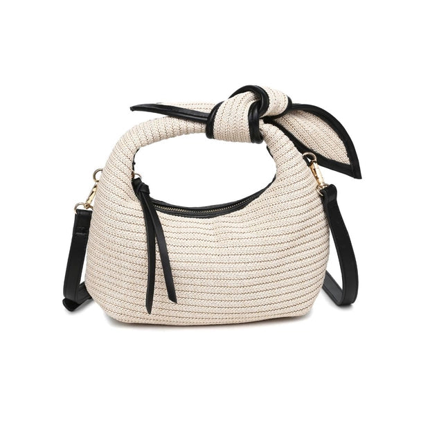 Woven Straw Knot Design Crossbody-Ivory Black