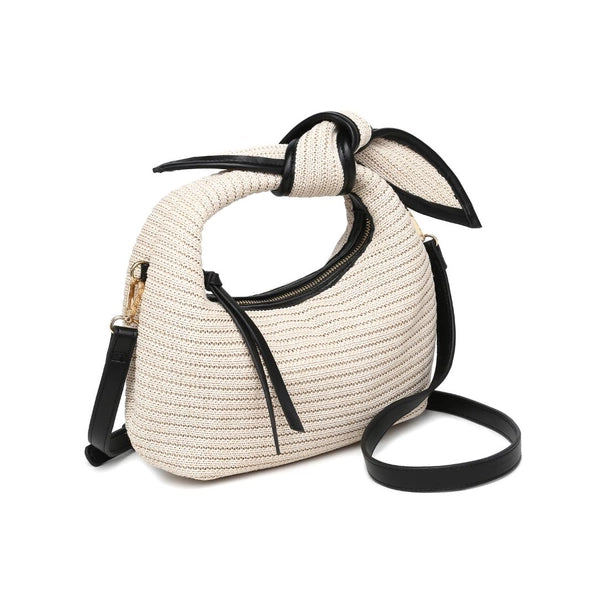 Woven Straw Knot Design Crossbody-Ivory Black