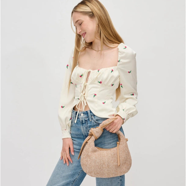 Woven Straw Knot Design Crossbody-Tan