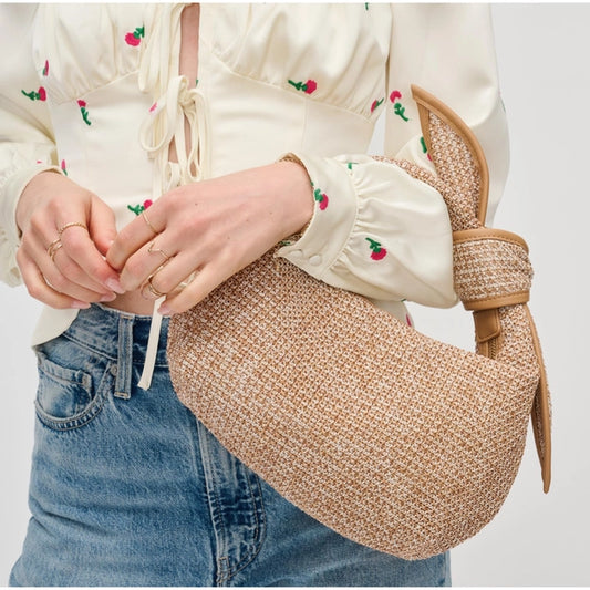 Woven Straw Knot Design Crossbody-Tan