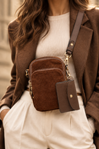 Parker Corduroy Compartment Crossbody-Brown