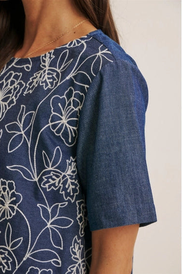 Embroidered A-Line Mini Dress-Denin Chambray | Women's Dresses