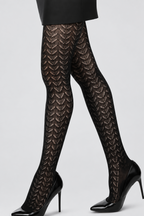 Pelerine Pattern Sweater Tights-Black Cotton Blend