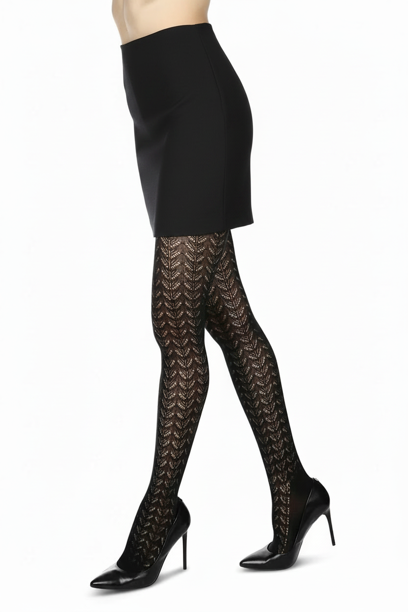 Pelerine Pattern Sweater Tights-Black Cotton Blend
