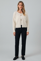Phoenix Rolled Neck Button Down Cardigan-Cream Knit