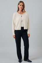 Phoenix Rolled Neck Button Down Cardigan-Cream Knit