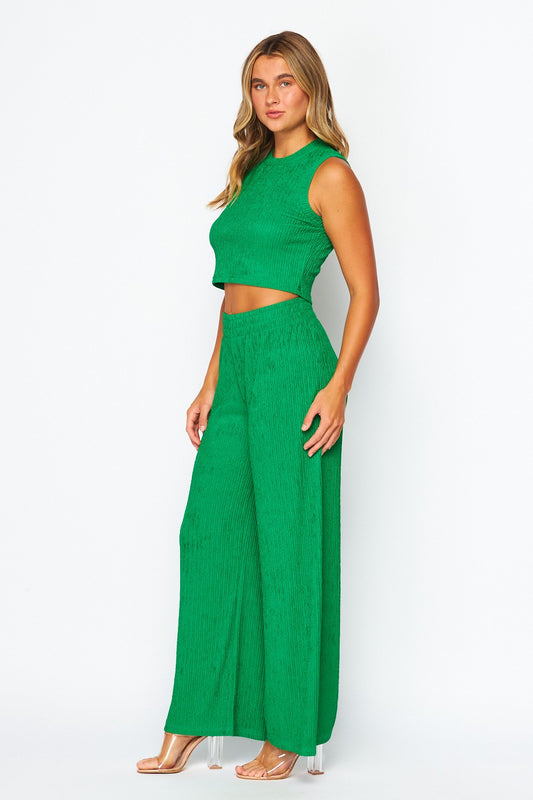 Two Piece Crop Top and Pant Set-Green