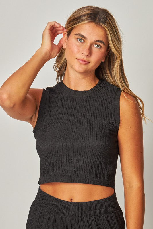 Two Piece Crop Top and Pant Set-Black