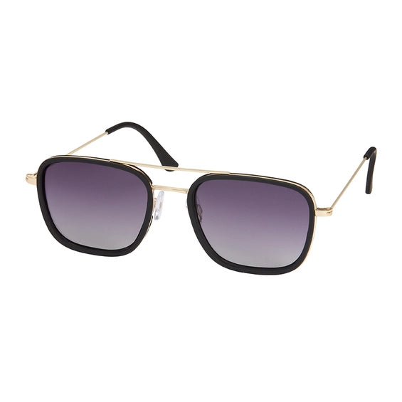 Sunglasses with black frame and smoke lenses on a white background