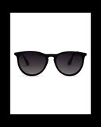 Black round horn sunglasses with dark lenses on a white background