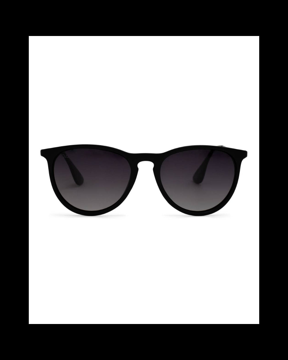 Black round horn sunglasses with dark lenses on a white background