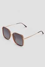 Sunglasses with brown frame and brown gradient lenses on a white background