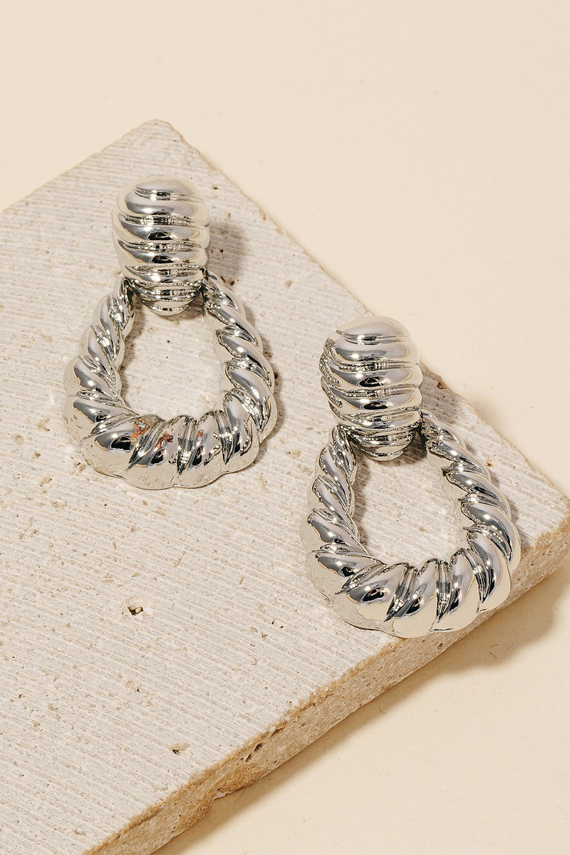 Posie Twisted Oval Door Knocker Earrings-Rhodium