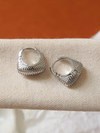 18k silver-plated textured hoop earrings on a white background