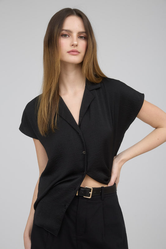 Textured Collared Button Down Shirt-Black