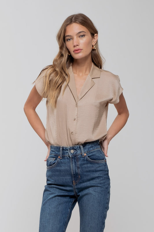 Textured Collared Button Down Shirt-Lt Taupe