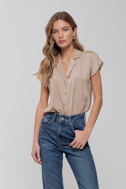Textured Collared Button Down Shirt-Lt Taupe