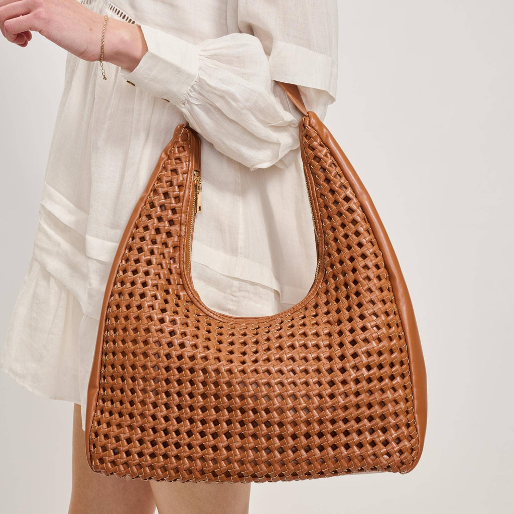 Woven Hobo Handbag-Brown