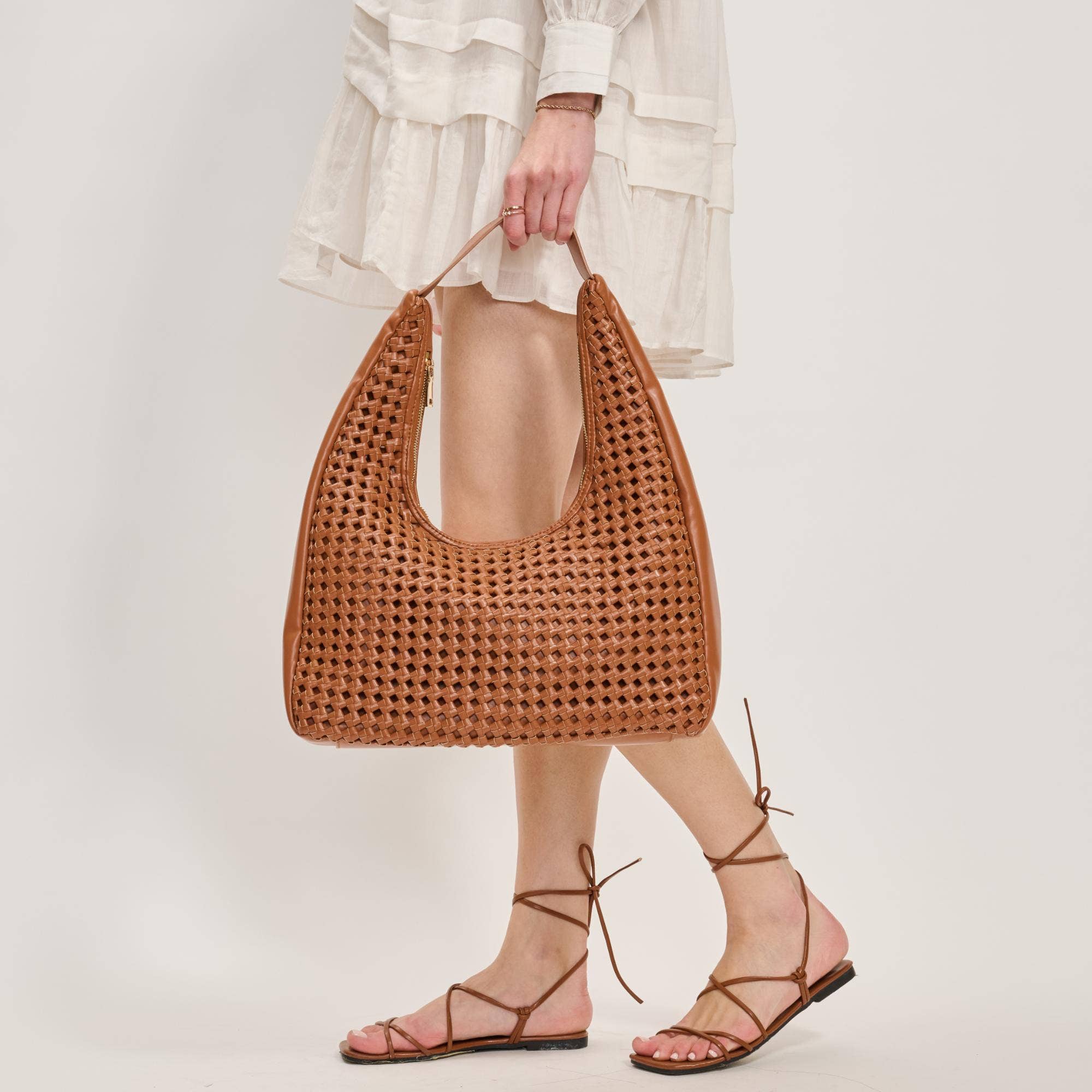 Woven Hobo Handbag-Brown