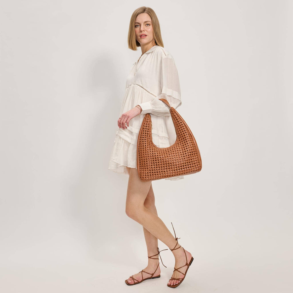 Woven Hobo Handbag-Brown