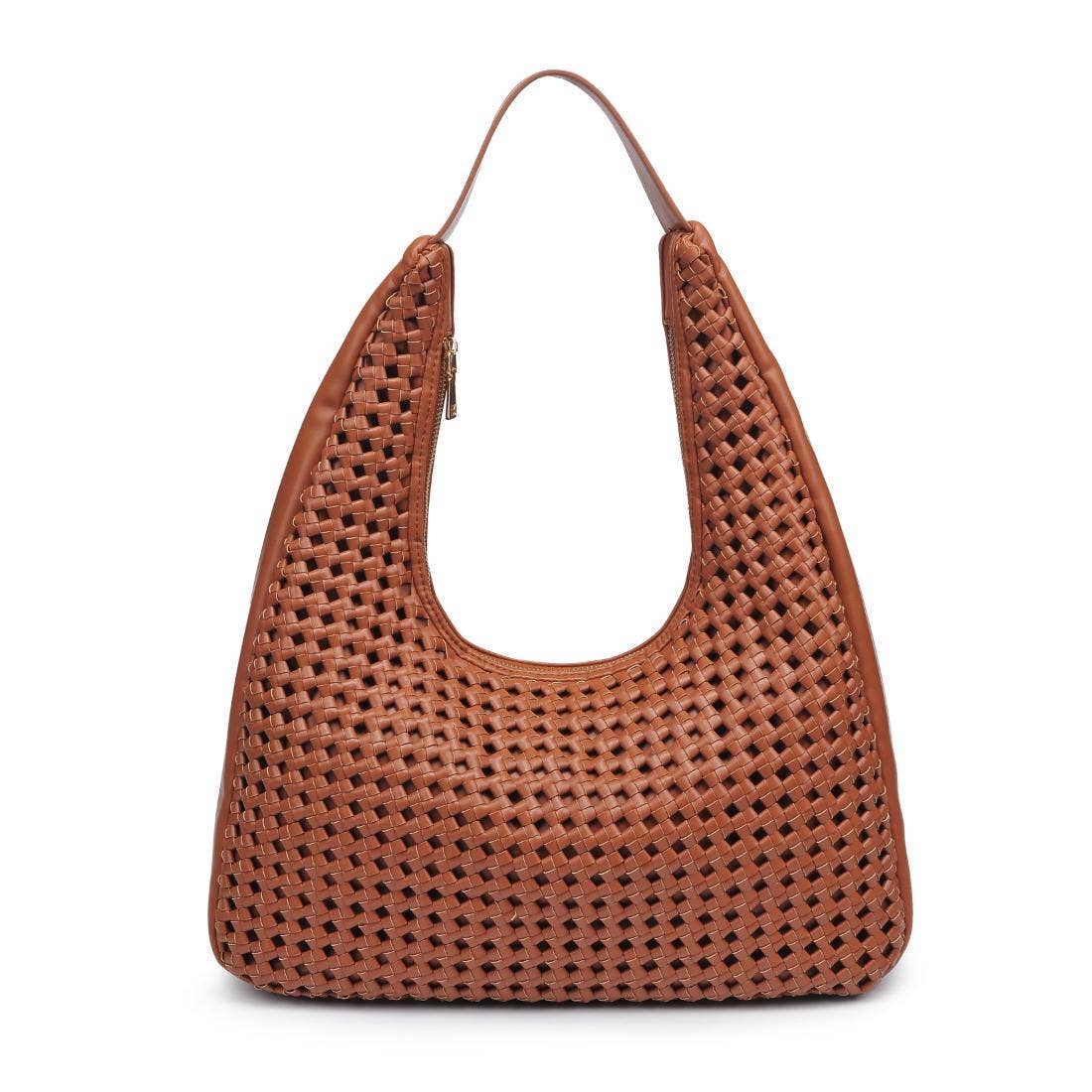 Woven Hobo Handbag-Brown