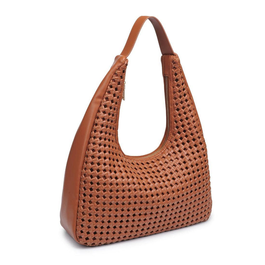 Woven Hobo Handbag-Brown