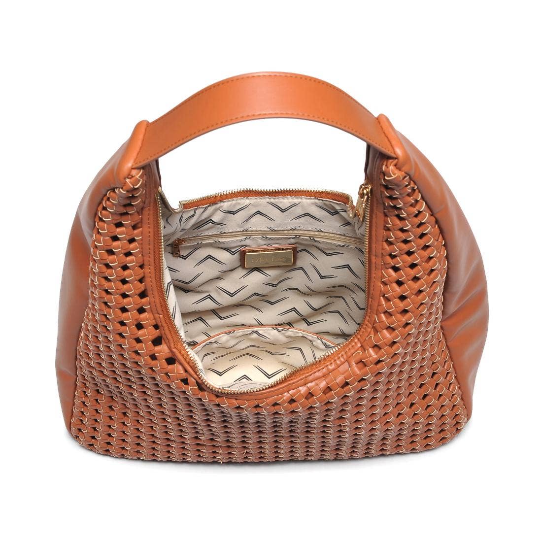 Woven Hobo Handbag-Brown