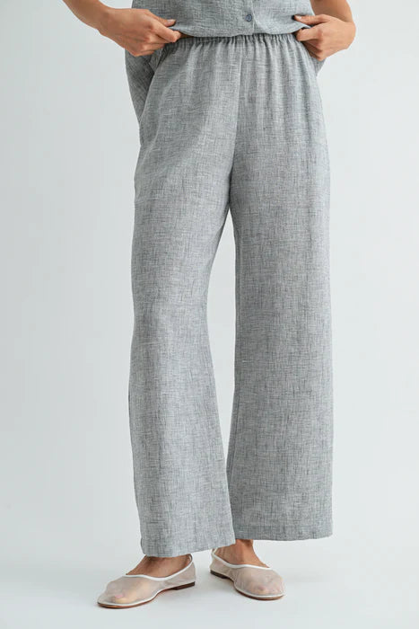 Rhea Straight Leg Pants-Grey Blue Linen