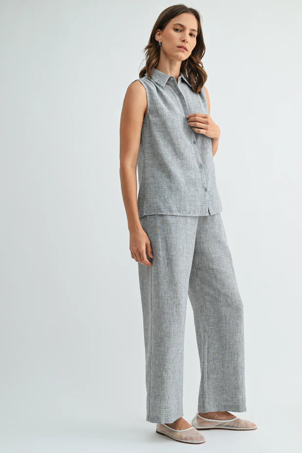 Rhea Straight Leg Pants-Grey Blue Linen
