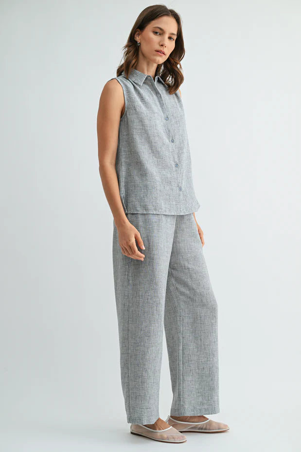 Rhea Straight Leg Pants-Grey Blue Linen