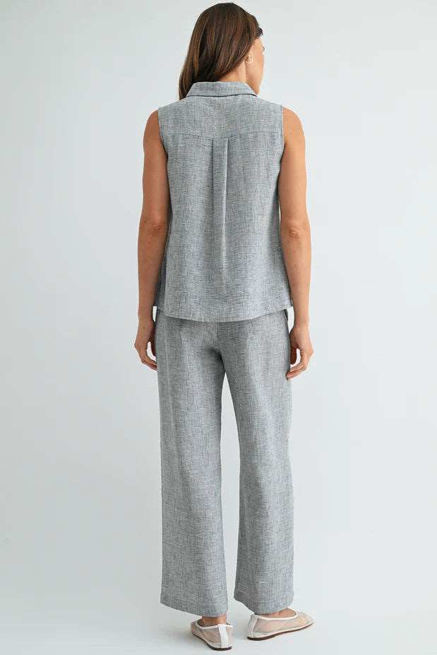 Rhea Straight Leg Pants-Grey Blue Linen