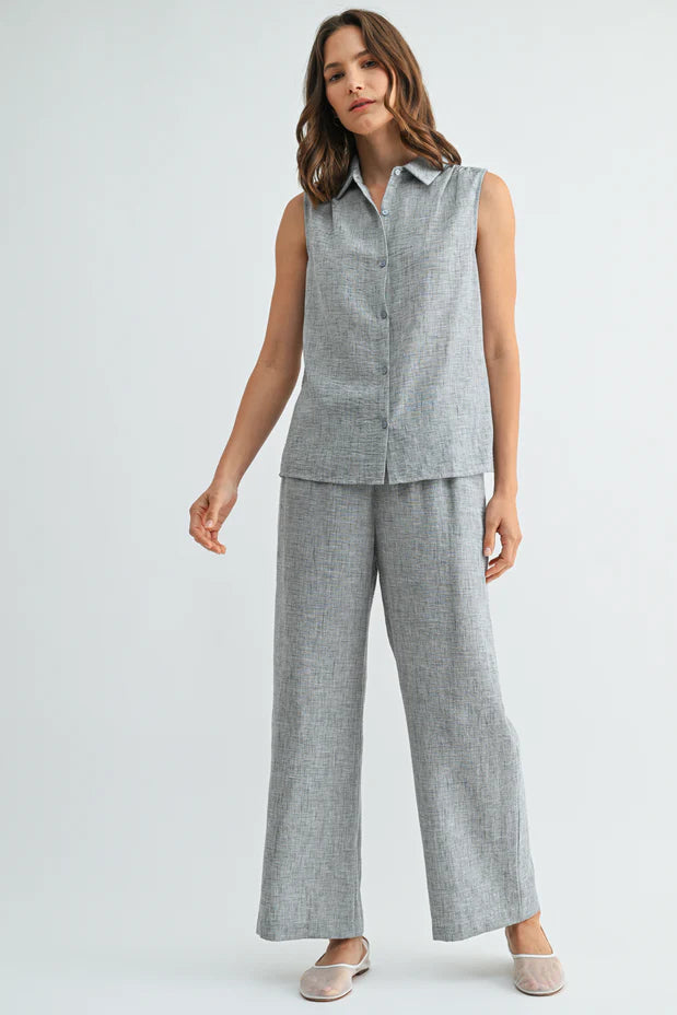 Rhea Straight Leg Pants-Grey Blue Linen
