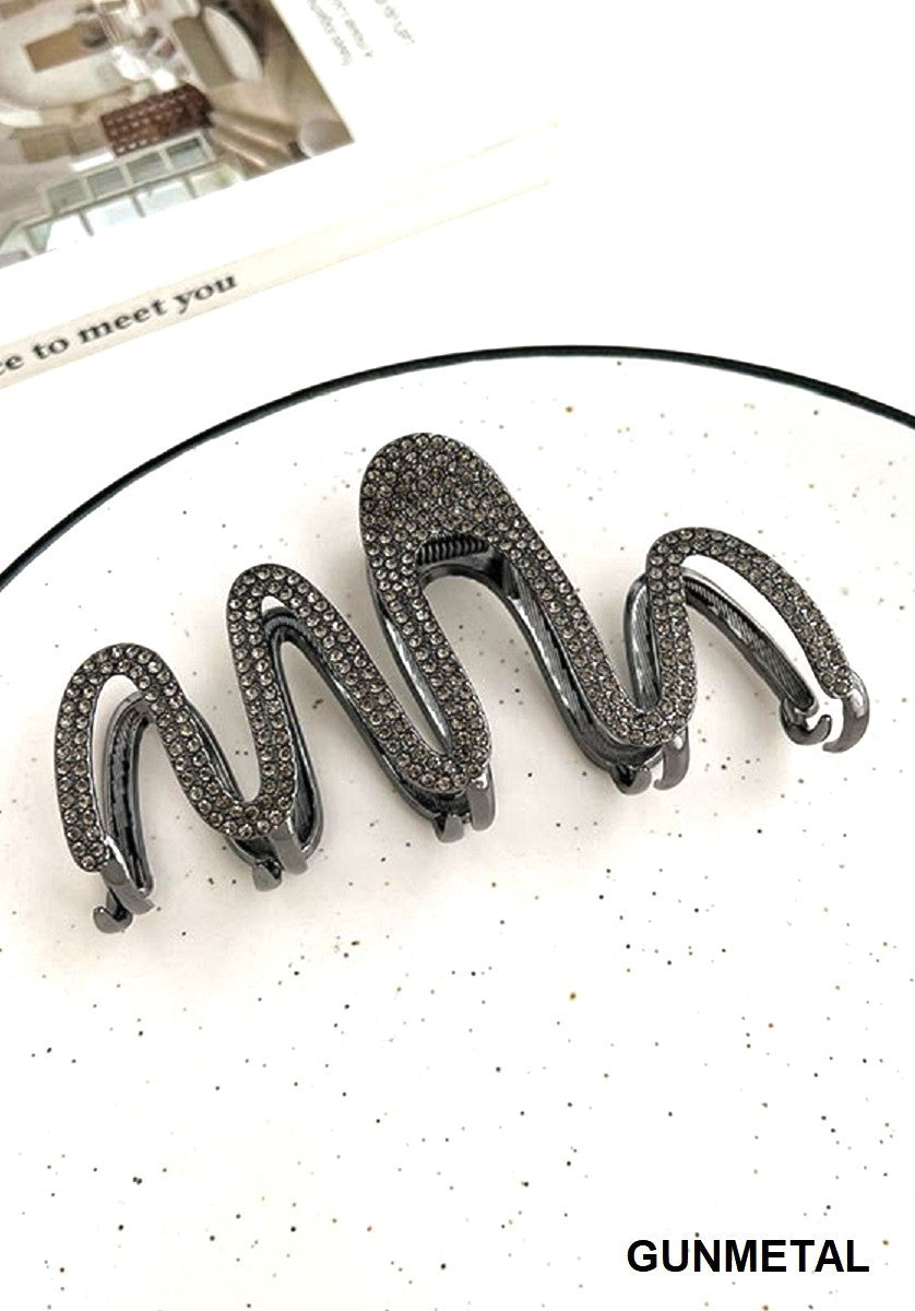 Rhinestone Wavy Hair Claw-Gunmetal