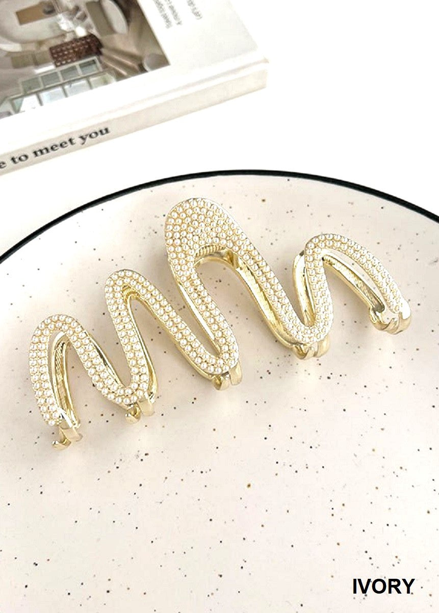 Rhinestone Wavy Hair Claw-Ivory