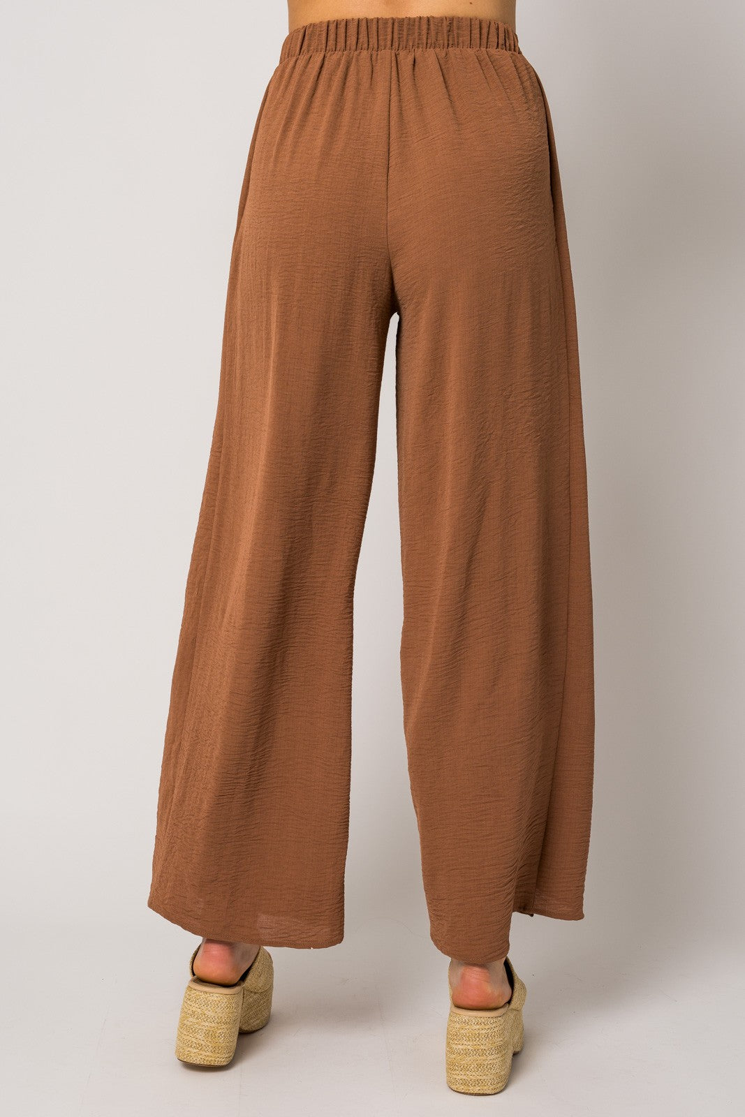 Waist Wrap Self Tie Pants-Light Brown | Erma Jean