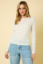 Long Sleeve Flower Lace Top-Ivory