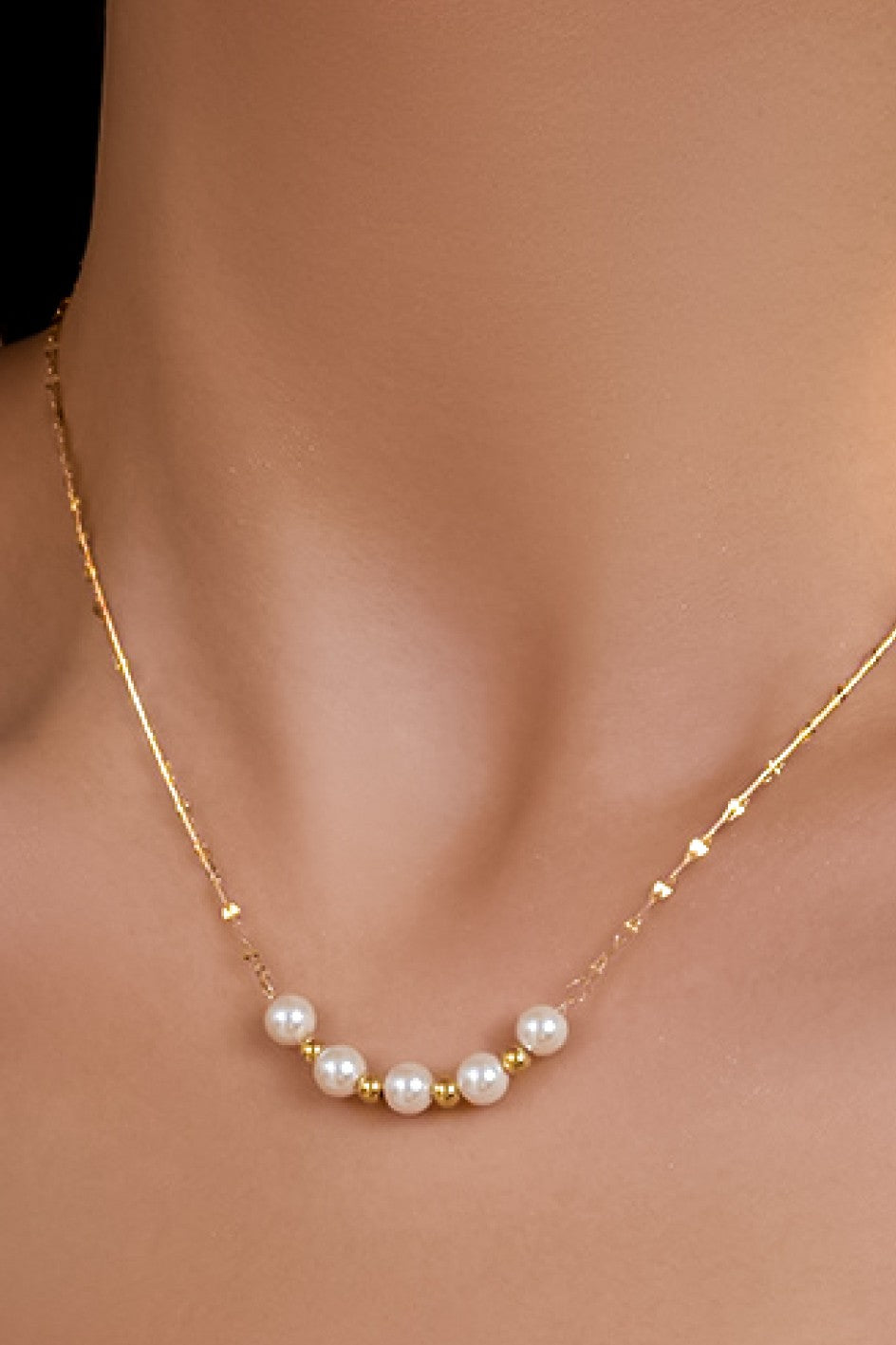 Pearl and Bead Necklace-Gold