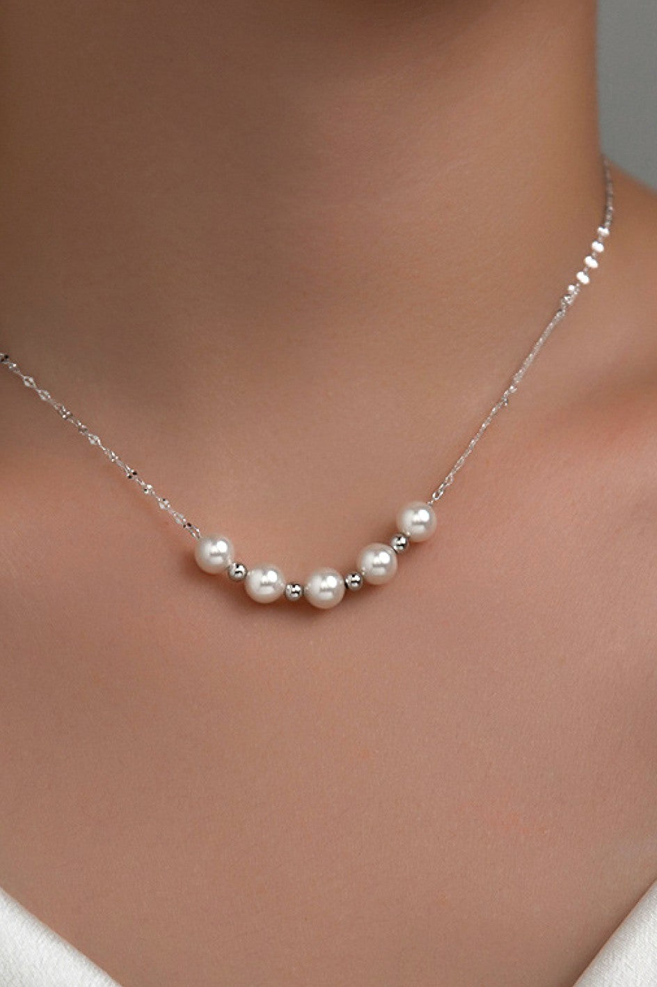 Pearl and Bead Necklace-Silver